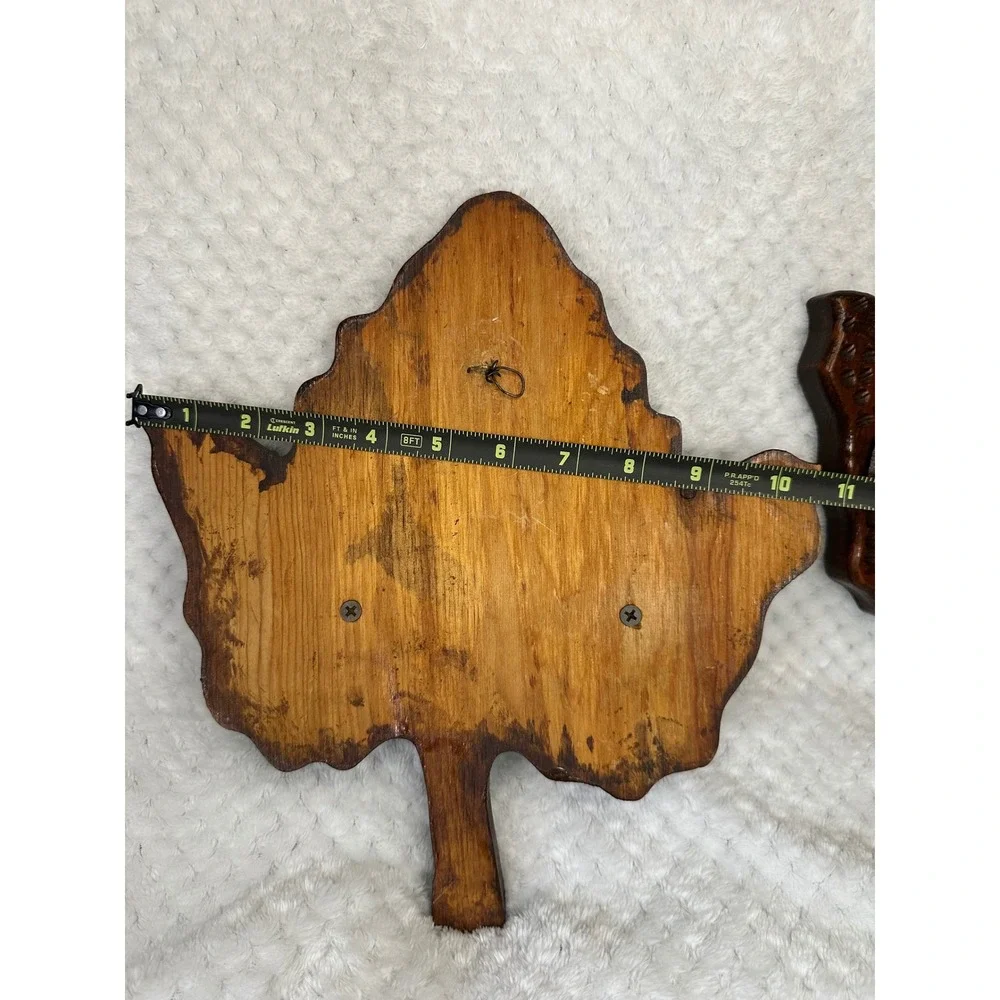 Vintage Hand Carved Wooden Leaf Wall Sconces Pair Rustic Cabin Decor Shelves